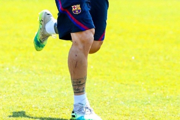 Pierna Messi Barca entrenamiento FC Barcelona