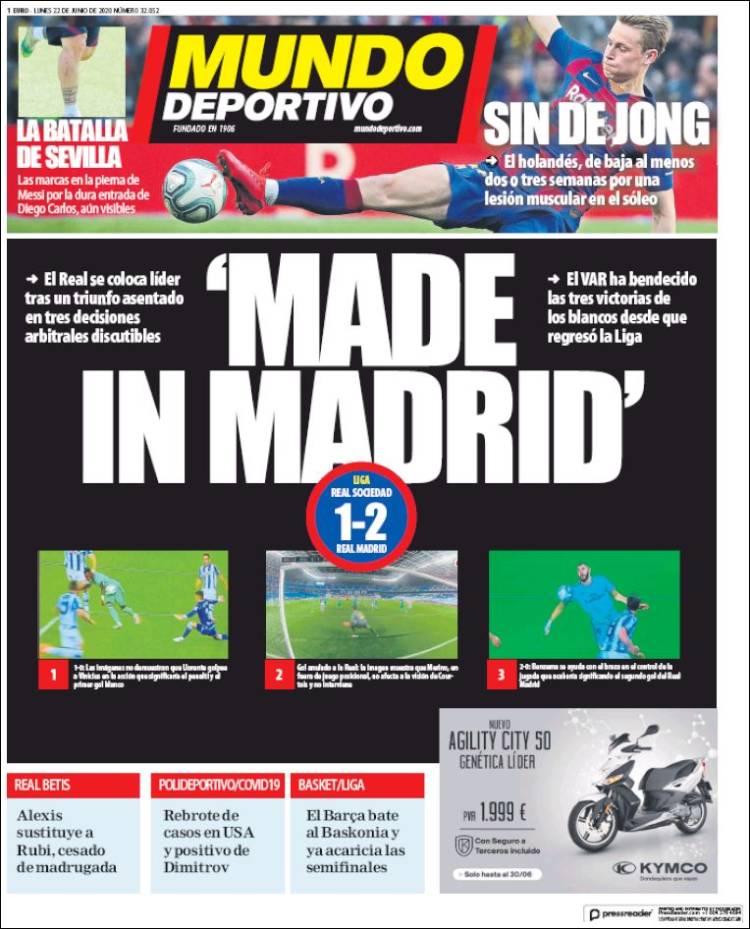 Mundo Deportivo Portada 22 06 2020