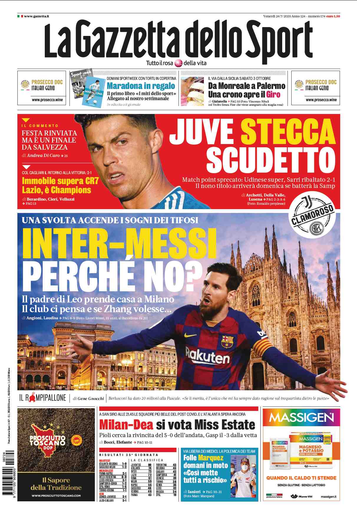 La Gazzetta dello Sport Portada 24 07 2020