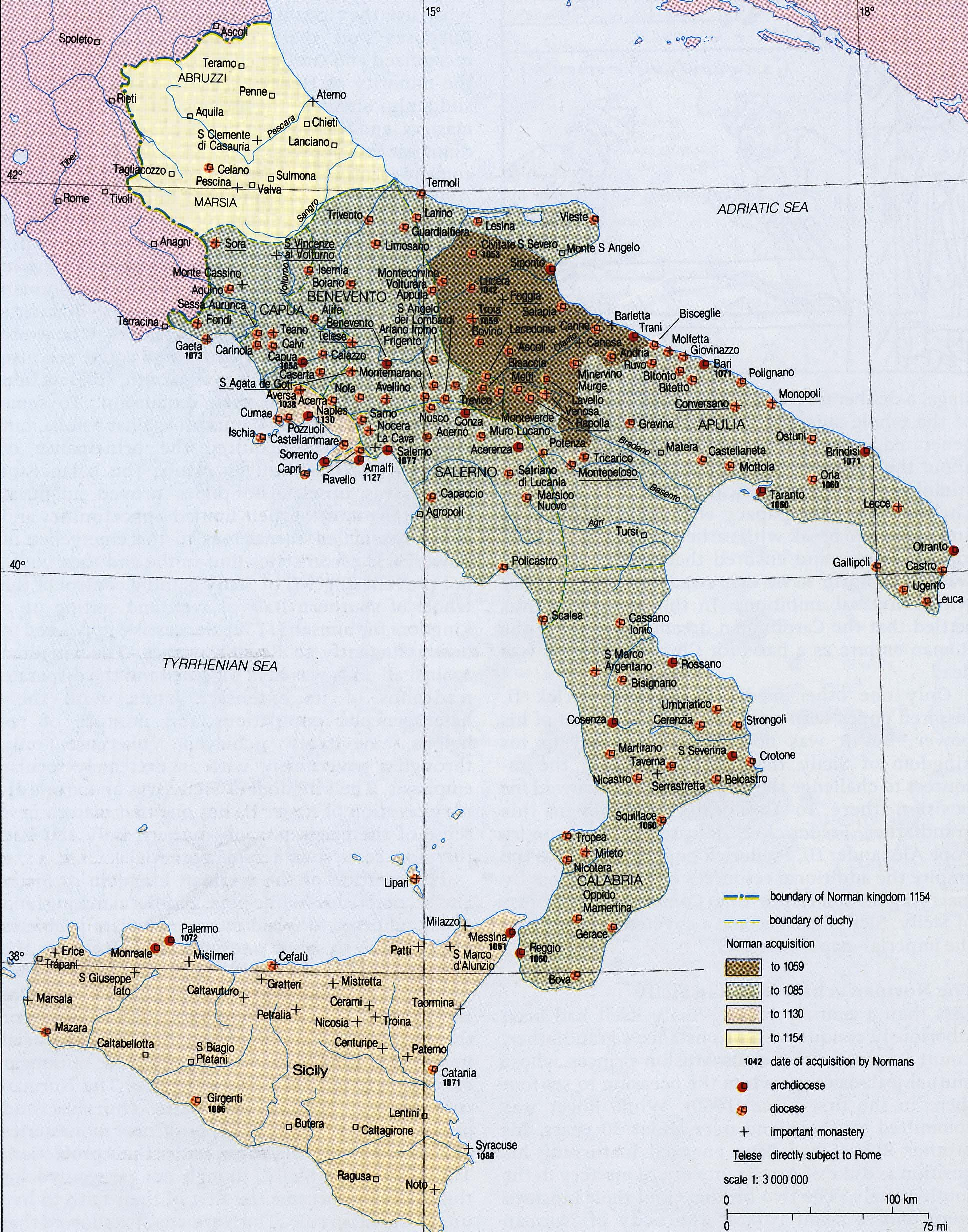 Dominios normandos en el sur de la península italiana. Fuente Universidad de Oregón