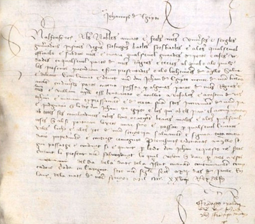 Salconduit d'Alfons V a favor de Joan d'Egipte (1425). Font Arxiu de la Corona d'Aragó
