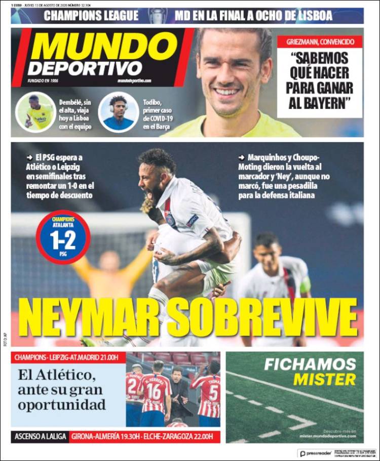 Mundo Deportivo Portada 13 08 2020