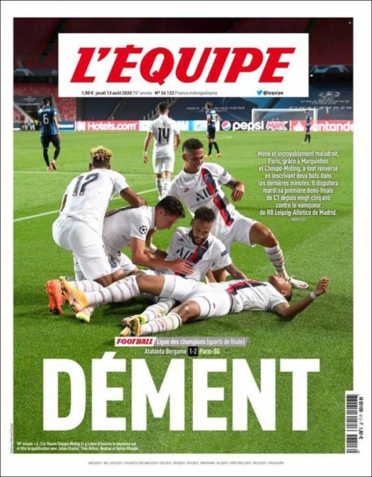 L'Equipe Portada 13 08 2020