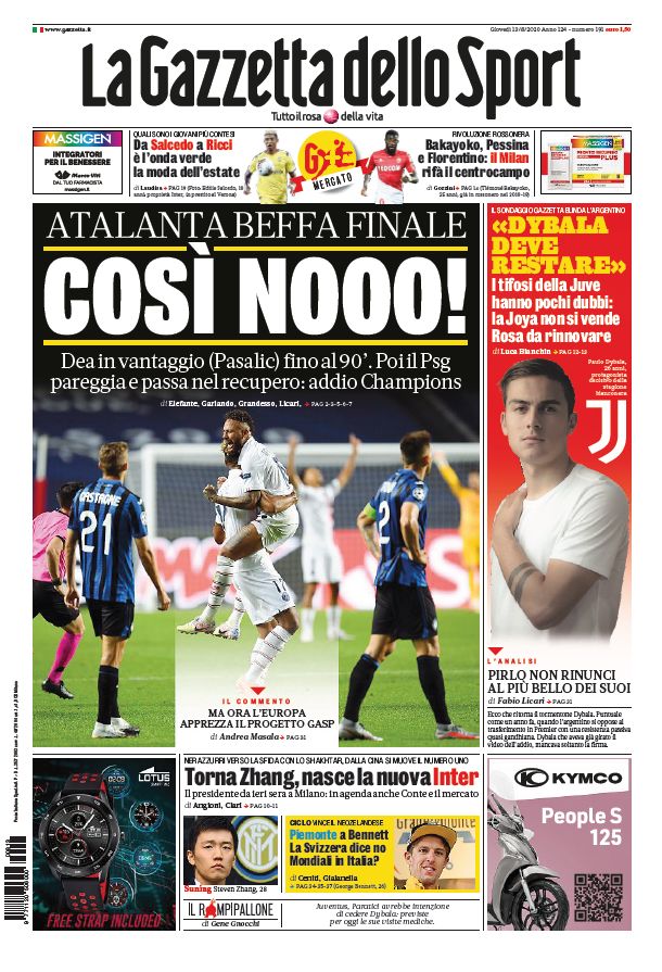 La Gazzetta dello Sport Portada 13 08 2020