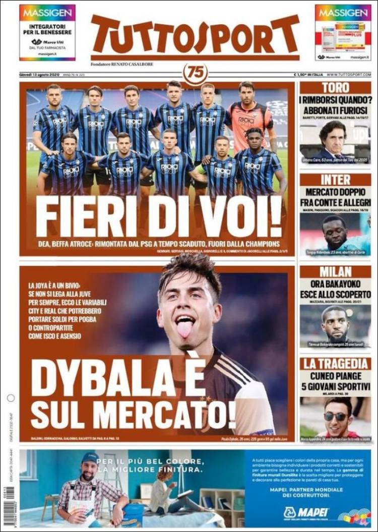 Tuttosport Portada 13 08 2020