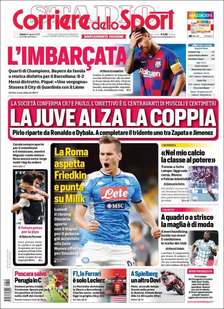 Corriere dello Sport Portada 15 08 2020