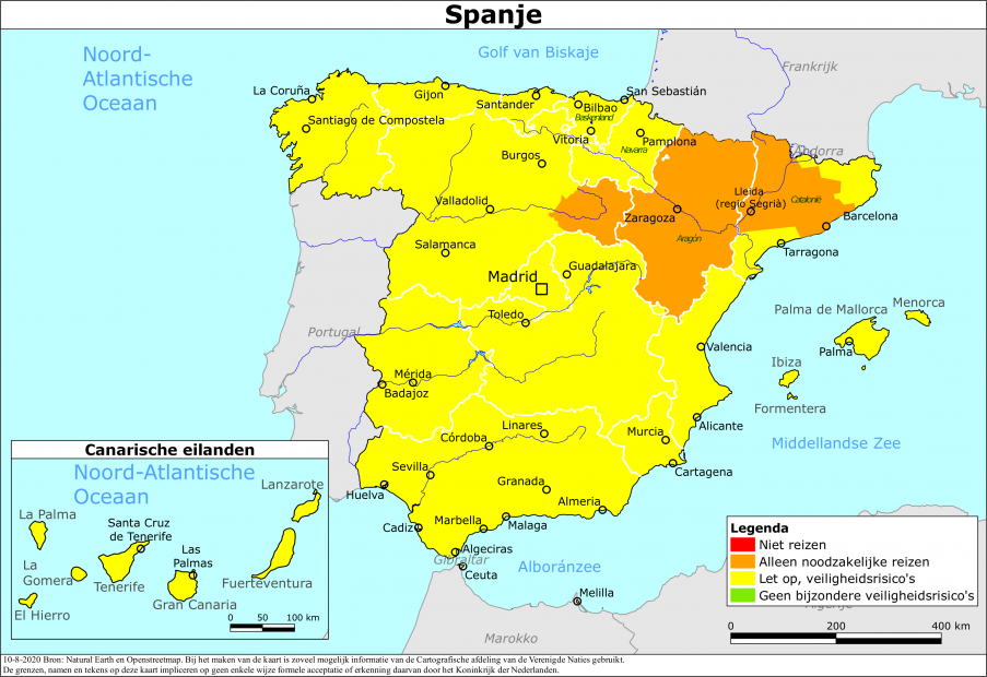 mapa espanya holanda restricciones coronavirus - ministerio holandés