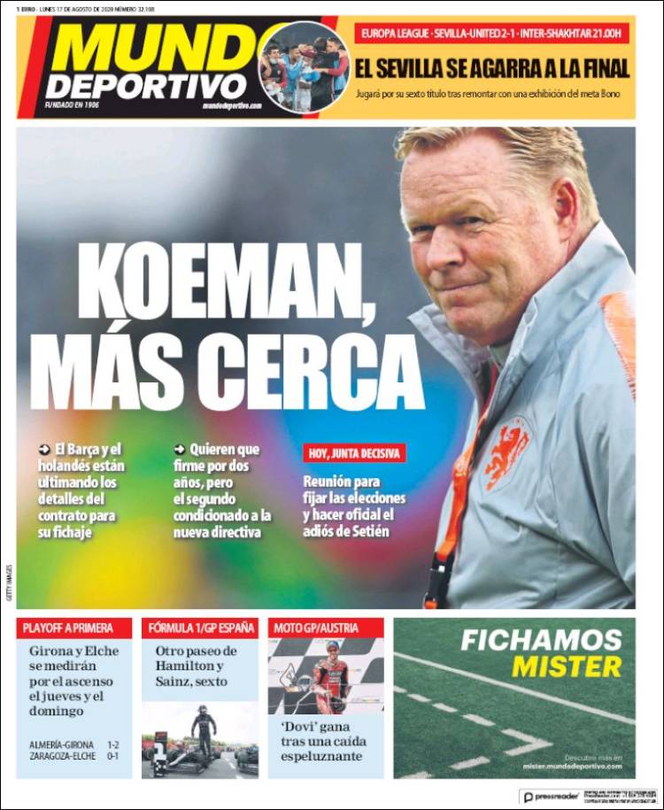 Mundo Deportivo Portada 17 08 2020