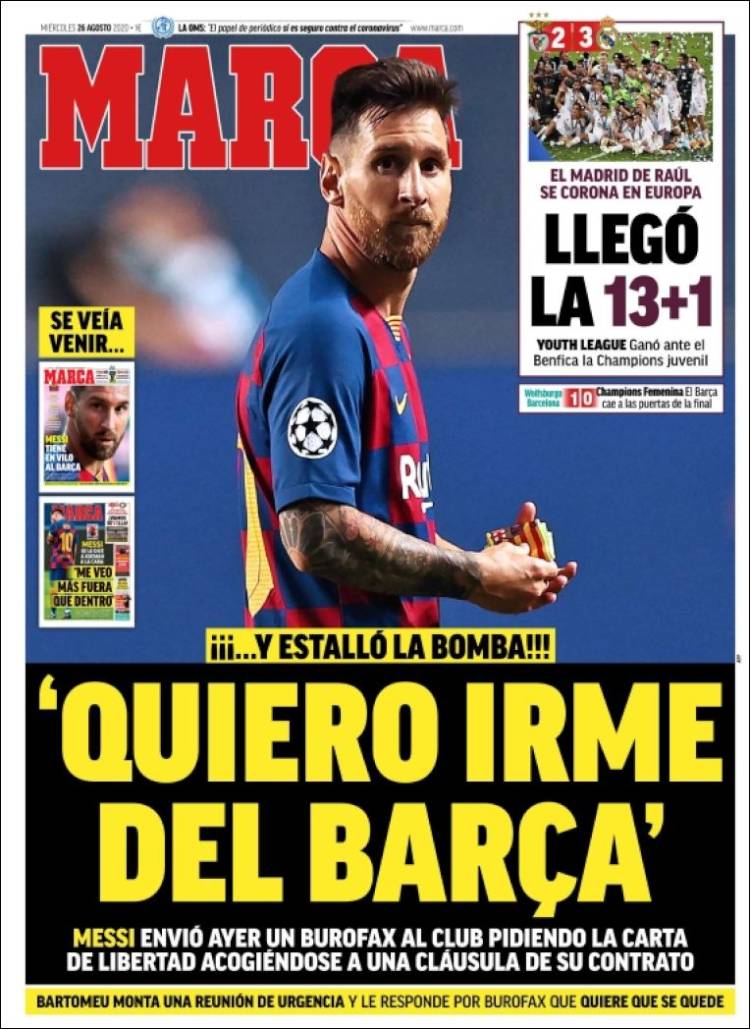 Portadas deportivas sobre la cruda realidad de Messi