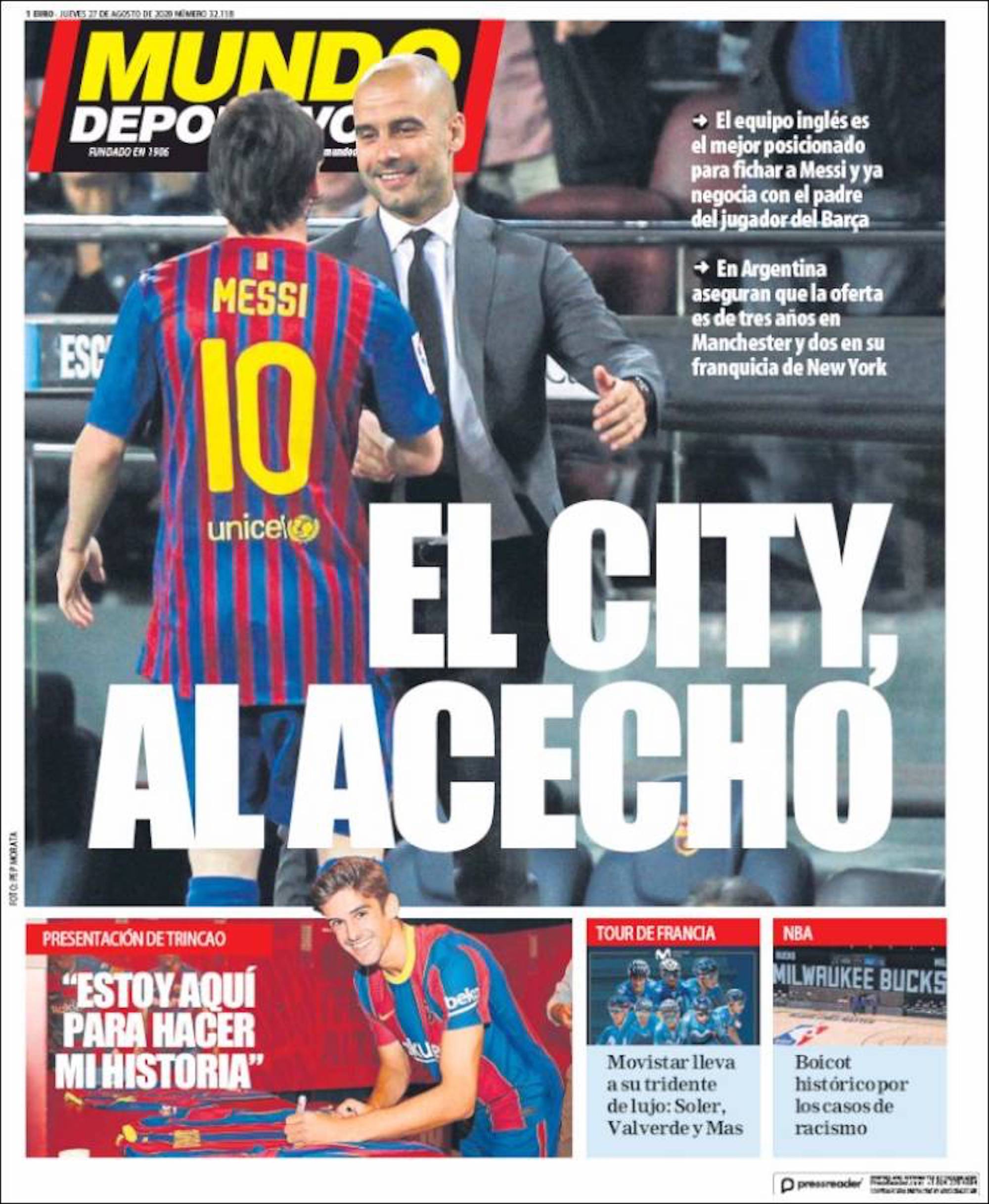 Portadas deportivas que acercan a Messi y Guardiola