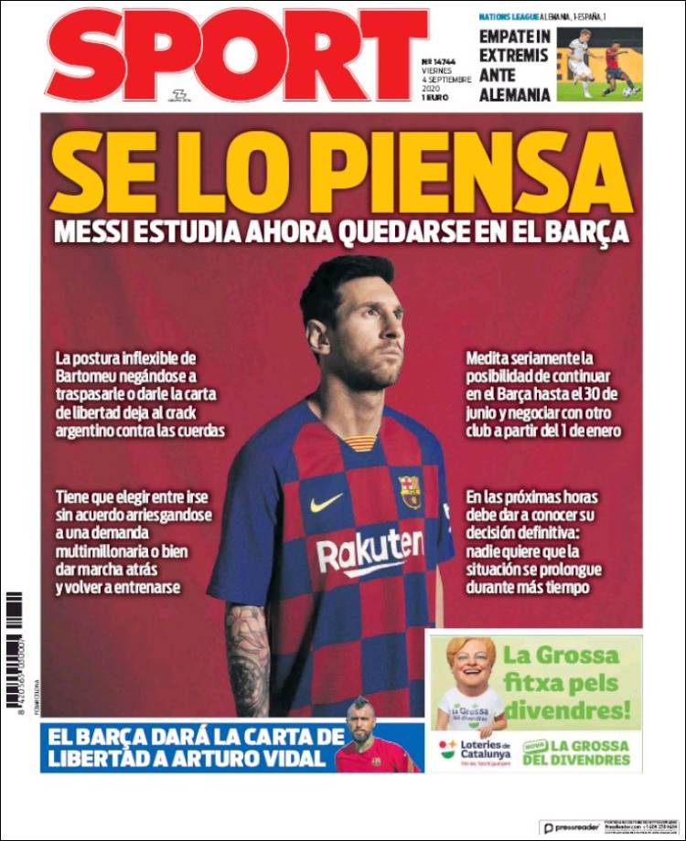 Portada SPORT 4 setembre 2020