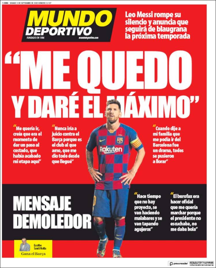 portada mundo deportivo messi 5 setembre