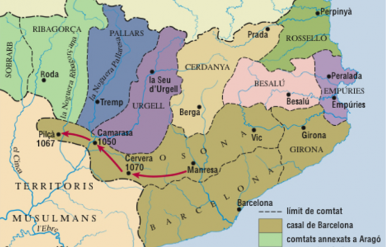 Condados catalanes hacia el año 1000. Font Enciclopedia