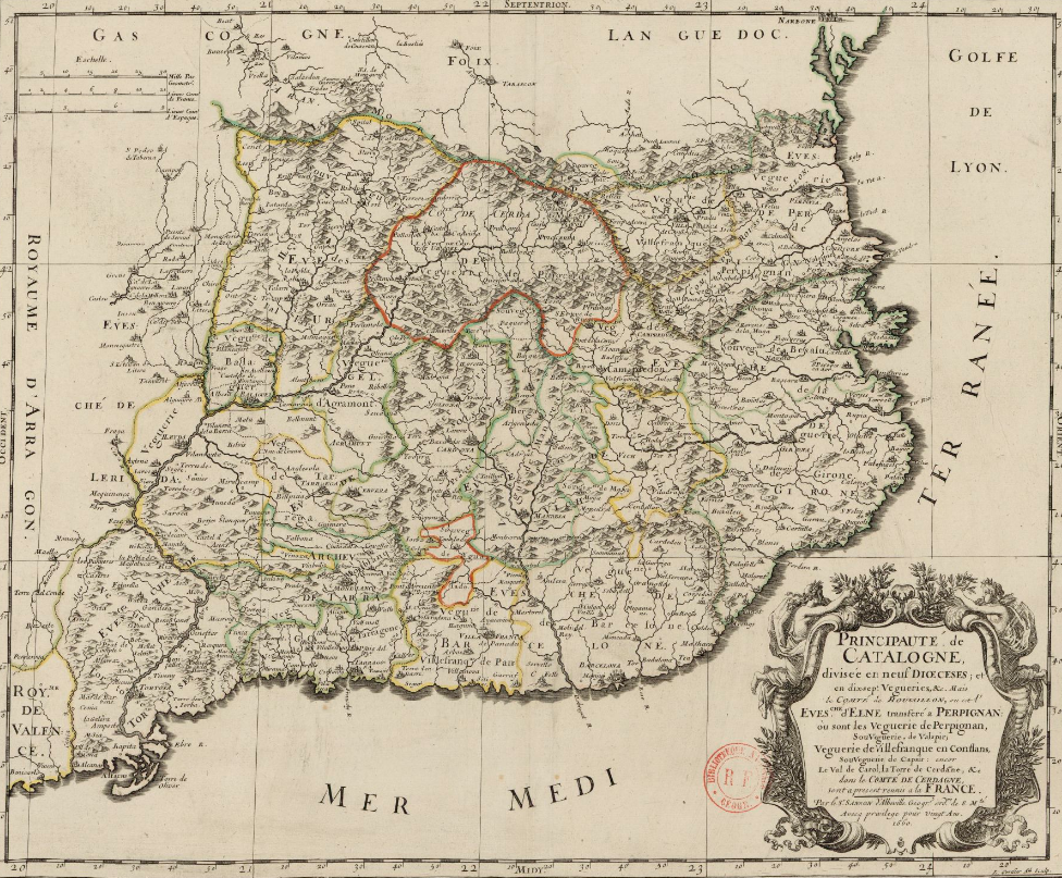 Mapa diocesà de Catalunya (1690). Font Bibliothèque Nationale de France