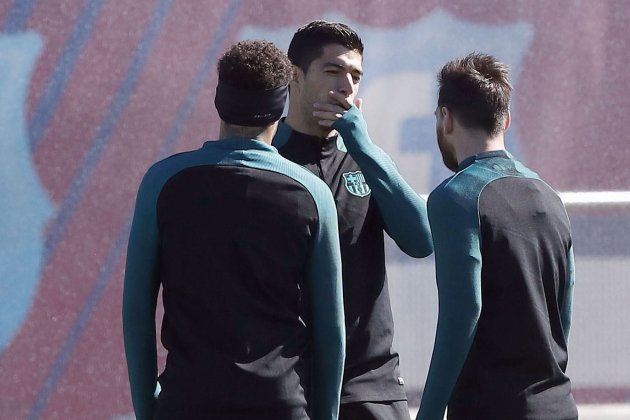 Luis Suárez Messi Neymar tridente entrenamiento Barça Efe
