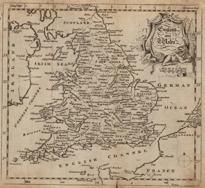 Mapa d'Anglaterra i Gal·les (1700). Anonim. Font Cartoteca de Catalunya