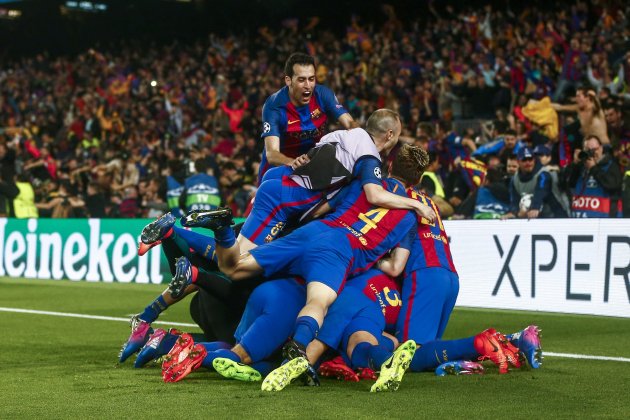 piña celebracio barça gol sergi roberto barça psg EFE piña celebracio barça gol sergi roberto barça psg EFE