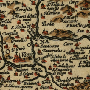 Test 115. Osona. Fragment d'un mapa de Catalunya de 1612. Font Cartoteca de Catalunya Test 115. Osona. Fragment d'un mapa de Catalunya de 1612. Font Cartoteca de Catalunya