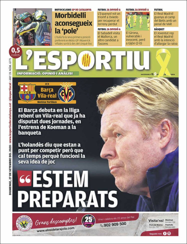 L'Esportiu Portada 27 09 2020