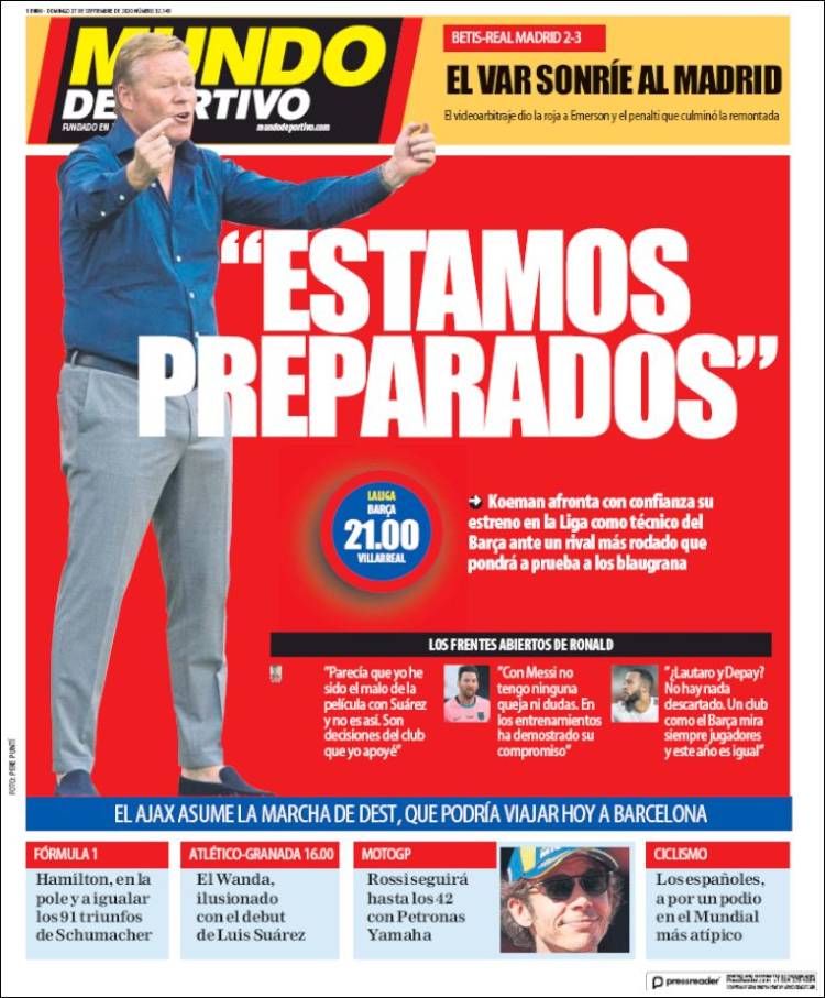 Mundo Deportivo Llevada|Traída 27 09 2020