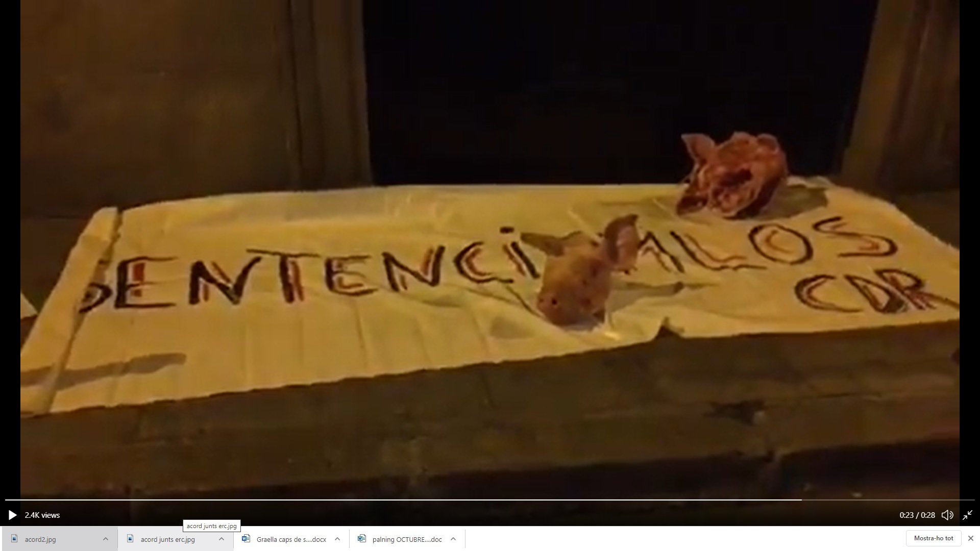 Los CDR protestan en Madrid: cabezas de cerdo en el Ministerio de Justicia