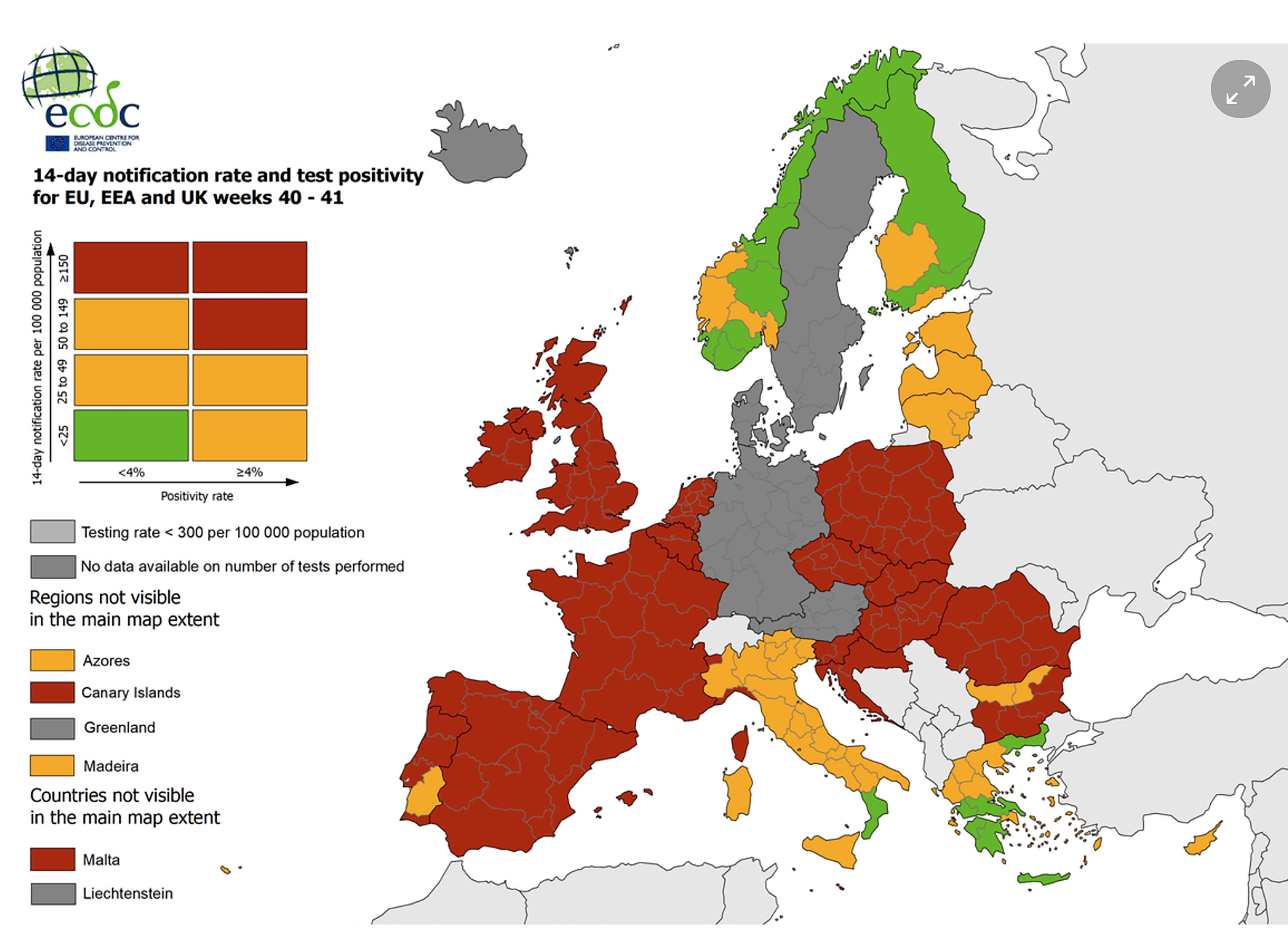 Mapa | El riesgo por la Covid tiñe Europa de rojo