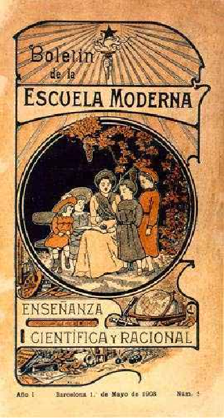 Portada del número 1 del Butlletí de la Escuela Moderna (1908). Fuente Escuela Moderna