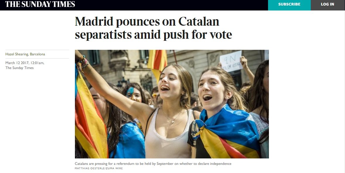 'The Sunday Times': "Madrid se abalanza contra los independentistas"