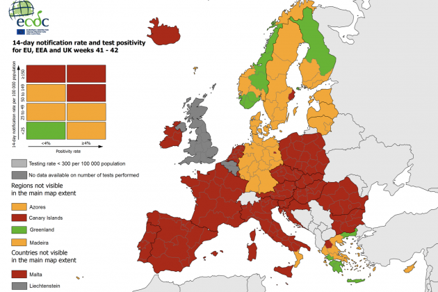 Captura de pantalla de les zones de risc a Europa / EDCD