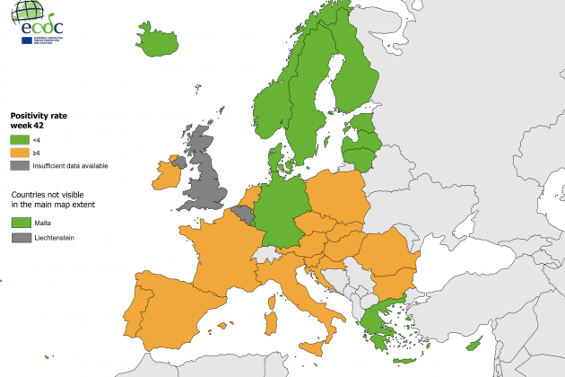Captura de pantalla de la ratio de positivos en los países de la UE / EDCD