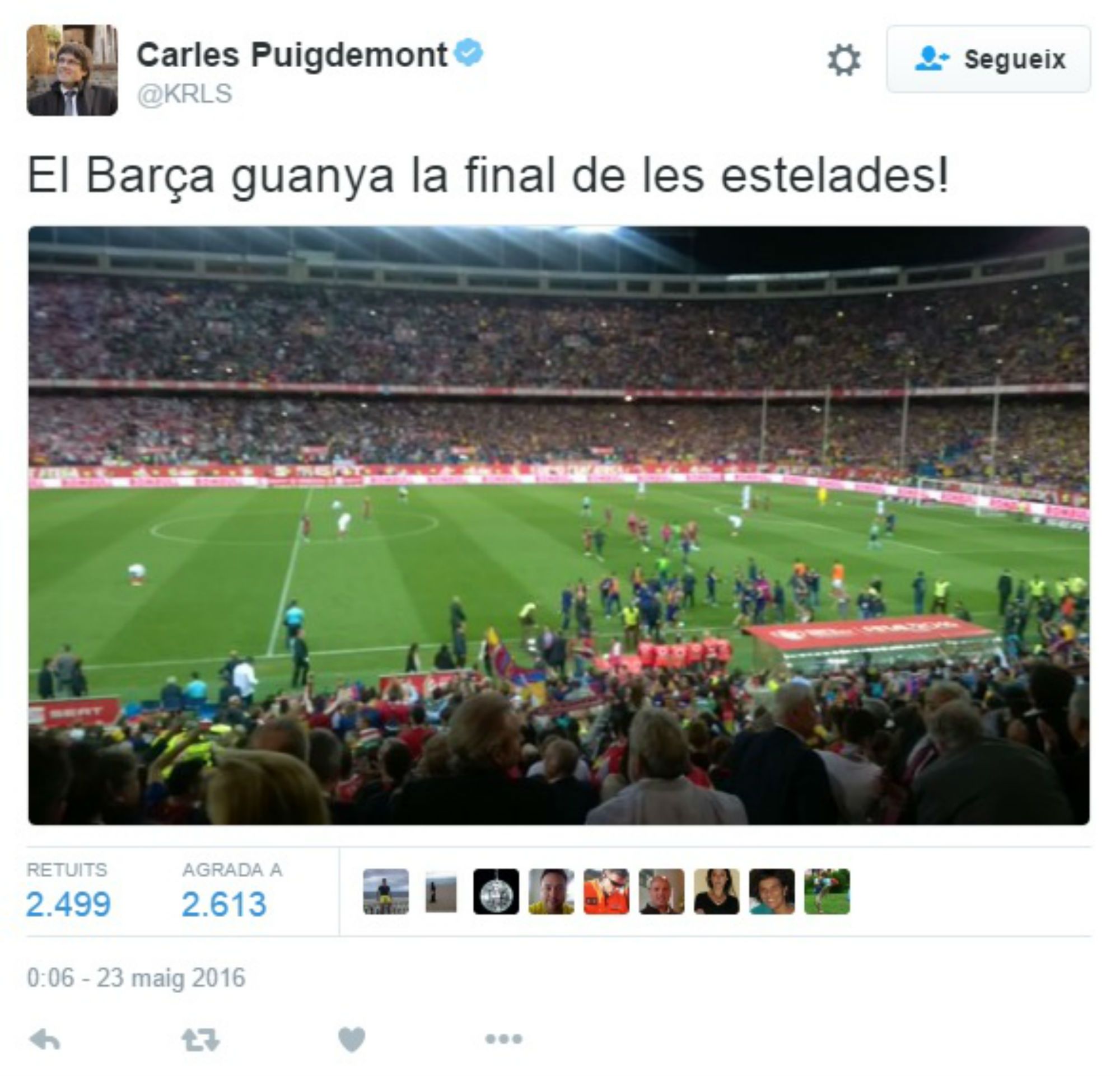 Un tuit de Puigdemont sobre "la final de les estelades" crea polèmica a la xarxa