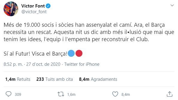 Víctor Font retuits dimissió Bartomeu