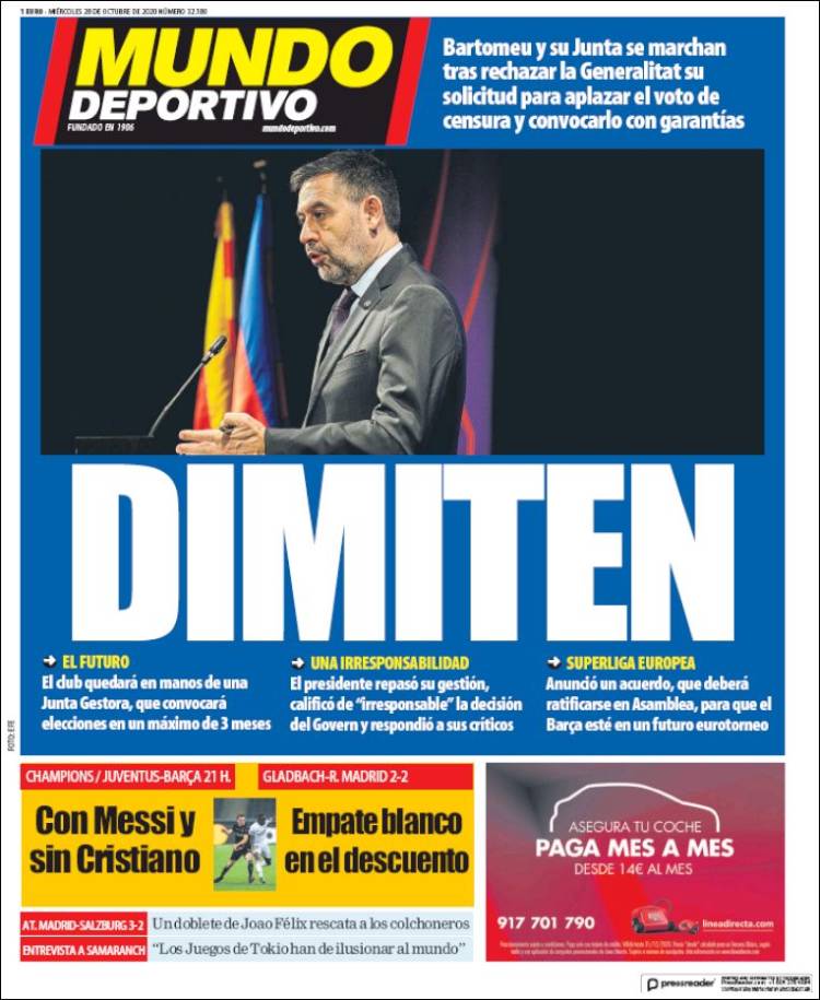 Mundo Deportivo Portada 28 10 2020