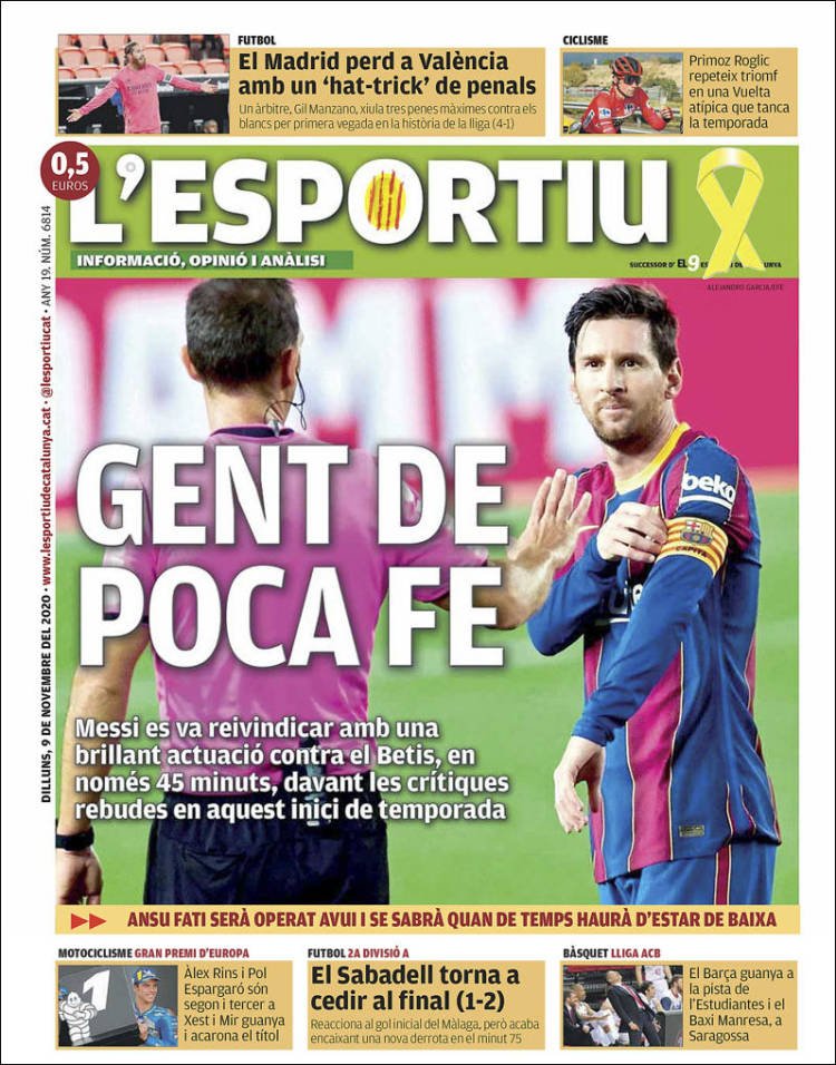 L'Esportiu Portada 09 11 2020