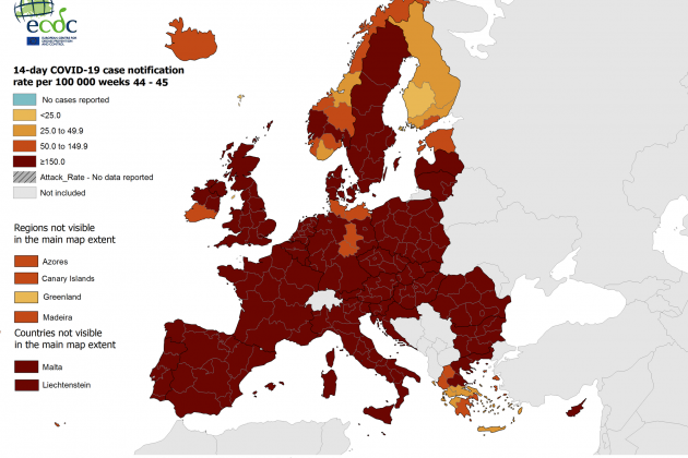 Mapa per cada 100.000 contagis ECDL
