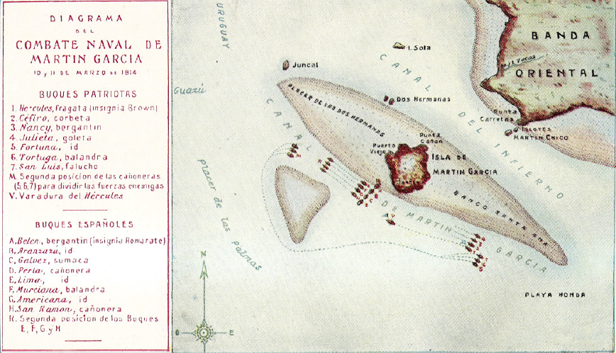 Croquis moderno de la batalla de Isla Martin Garcia (1962). Fuente Secretaría de Estado de Marina. Buenos Aires