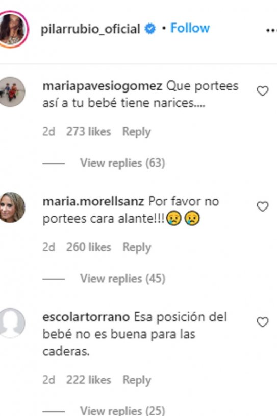 Crítiques Pilar Rubio, Instagram