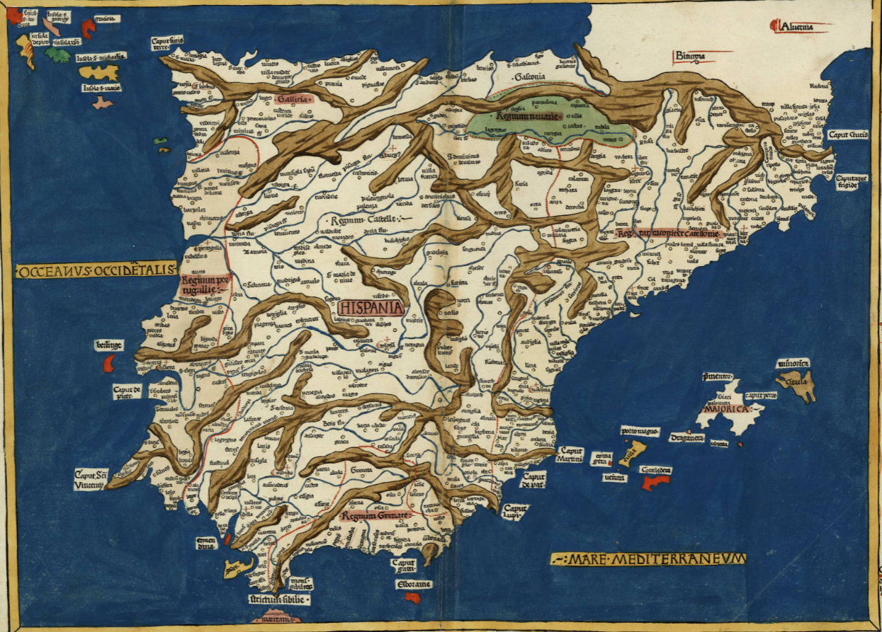 Mapa de la península ibèrica (1482). Fuente Cartoteca de Catalunya