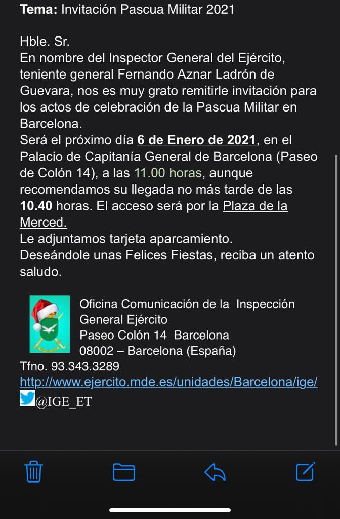 invitación pascua militar pere aragones ejercito español