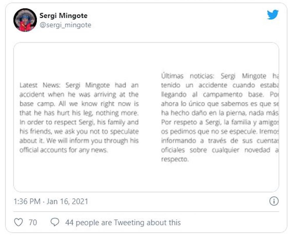 Comunicado Sergi Mingote caida @sergi mingote