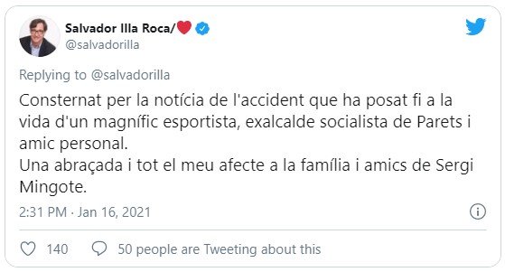 Salvador Illa tweet Sergi Mingote muerte