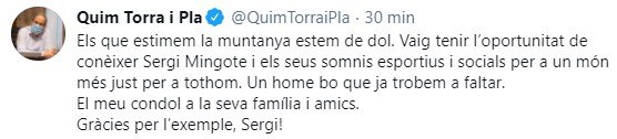 Quim Torra tweet Sergi Mingote muerte