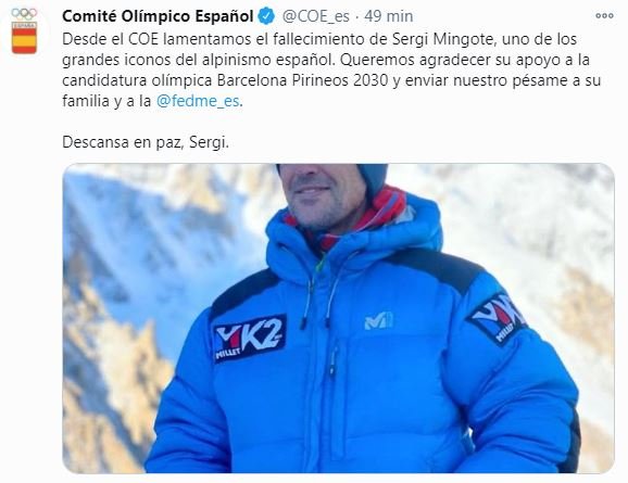 Comité Olímpico Español tweet Sergi Mingote muerte