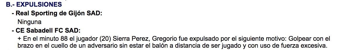 Expulsión Sabadell acta arbitral