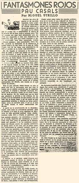 Articulo difamatorio contra Pau Casals en Solidaridad Nacional/Fons Pau Cassals (ANC). Fundació Pau Casals. Cedides per Enciclopèdia Catalana