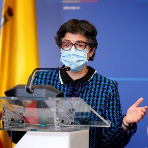 La ministra d'Exteriors d'Espanya, Arancha González Laya, aquest dimecres a Bucarest. EFE / EPA / ROBERT GHEMENT