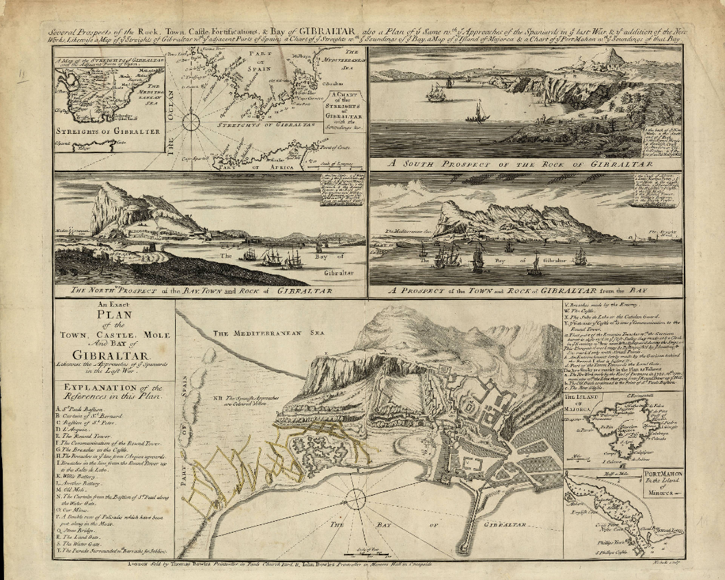 Mapa inglés de Gibraltar (1724). Fuente Cartoteca de Catalunya