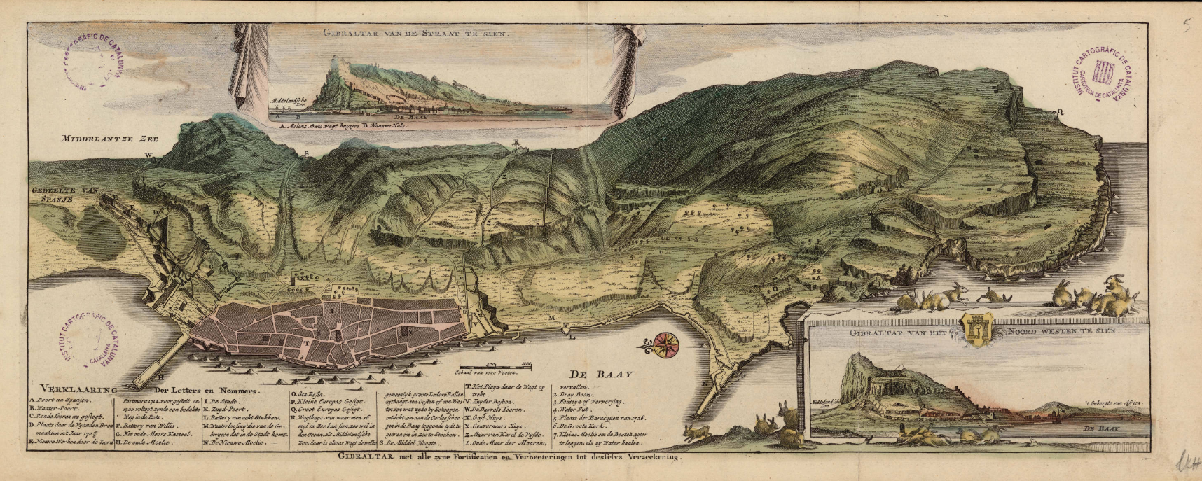 Mapa neerlandés de Gibraltar (1700). Fuente Cartoteca de Catalunya