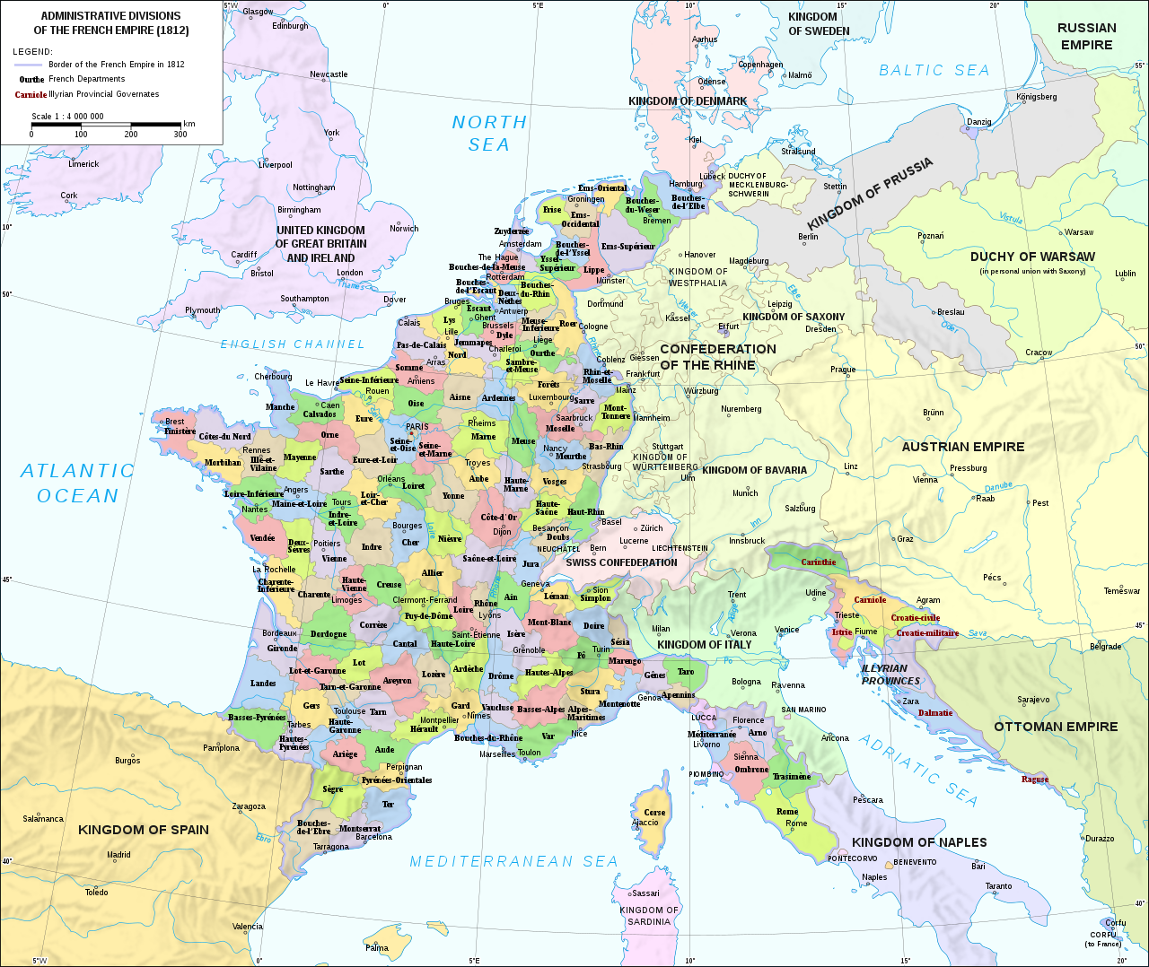 Mapa del Primer Imperio francès. Fuente Cambridge Moderno History Atlas