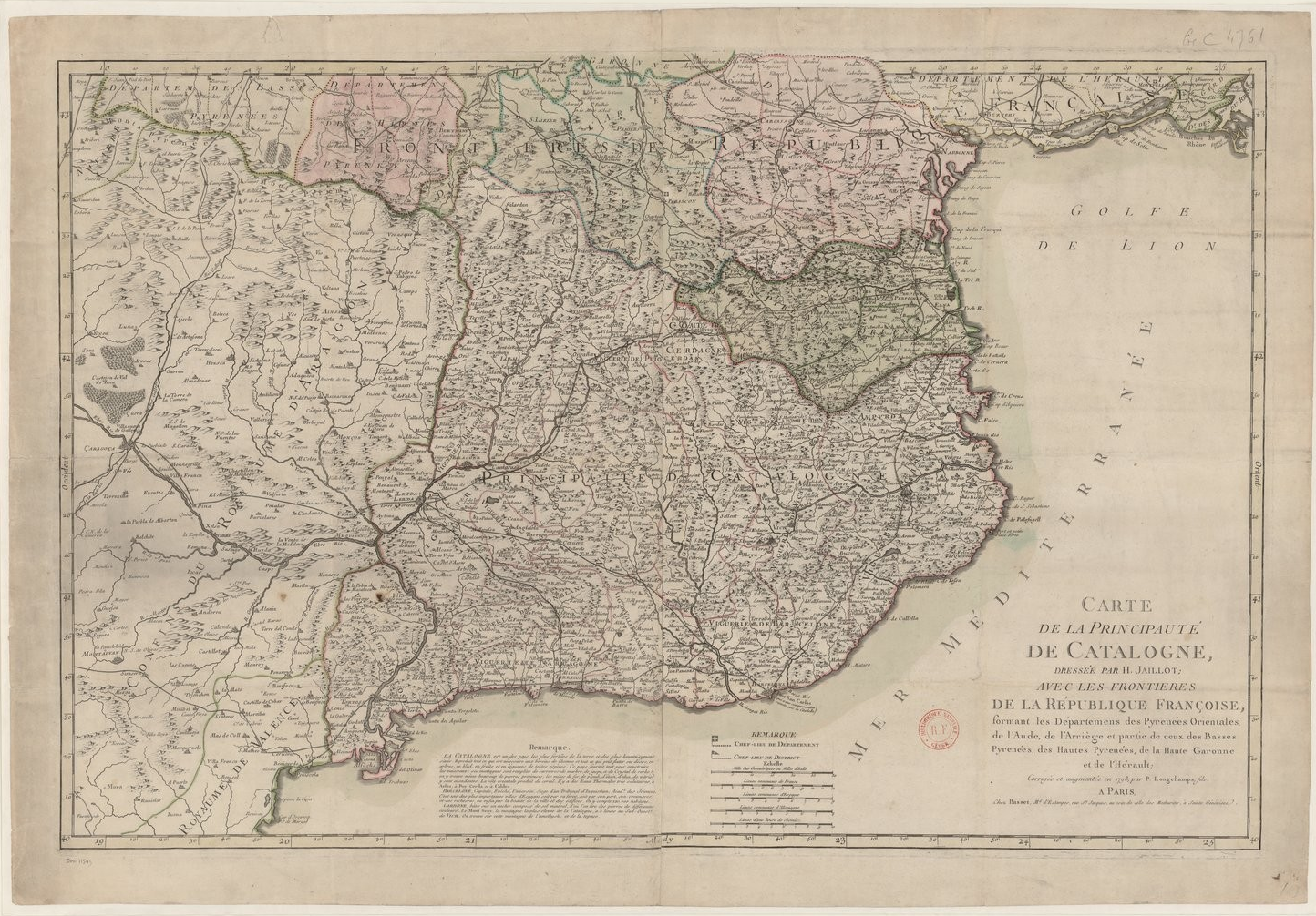 Mapa francès de Catalunya (1793). Fuente Bibliothèque Nationale de France